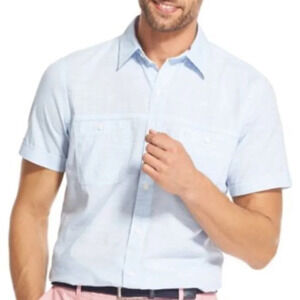 NEW - IZOD Short Sleeve Chambray Slub Shirt Blue XL